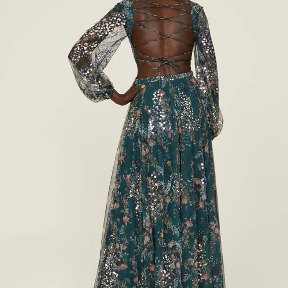 Mac Duggal Elegant Floral Sequin Dress - Picture 2 of 5